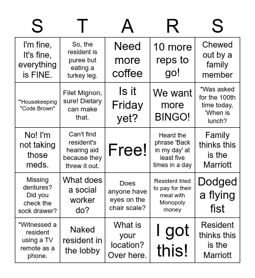 Survey Stars BINGO Card