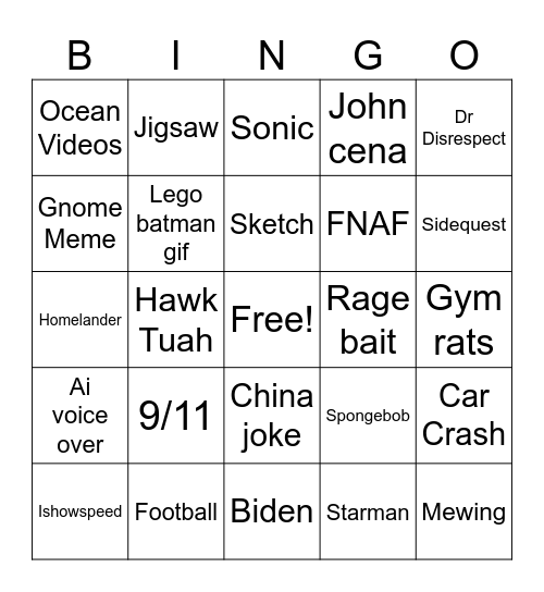 Instagram Bingo Card