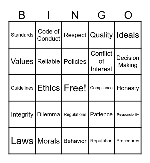 Let's Get Ethical Bingo Card