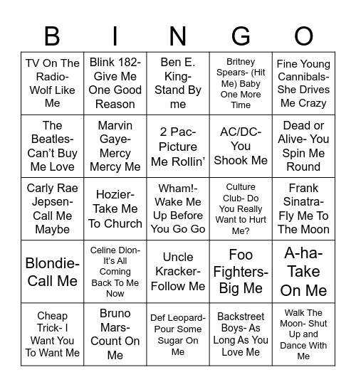 Radio Bingo Me Me Me Bingo Card