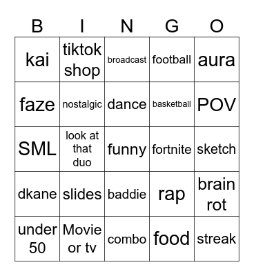 TikTok Bingo Card