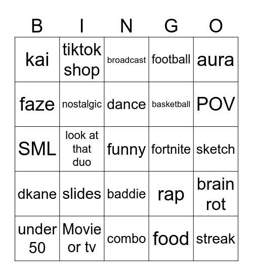 TikTok Bingo Card