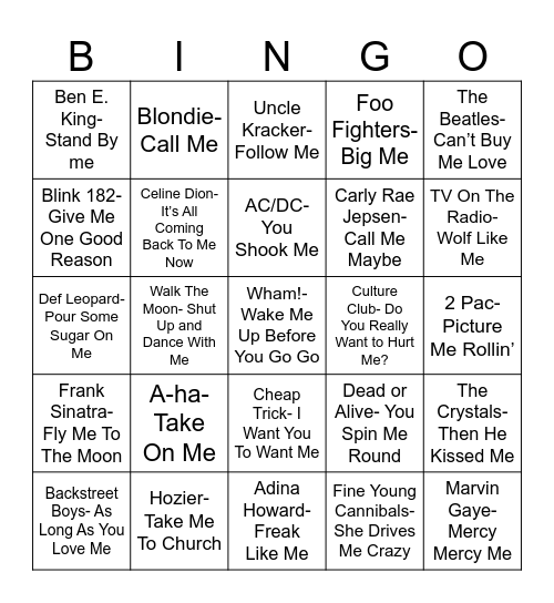 Radio Bingo Me Me Me Bingo Card