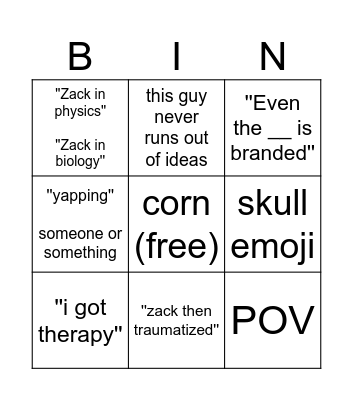 Zack D. Films YT shorts comments Bingo Card