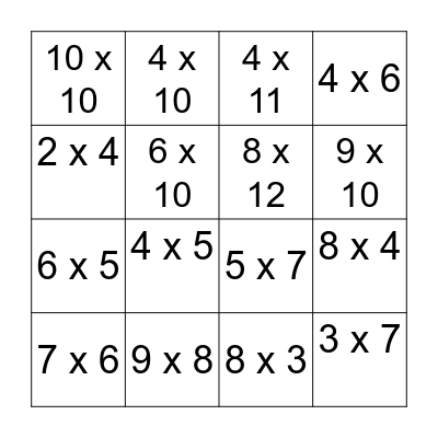 Multiplication Bingo! Bingo Card