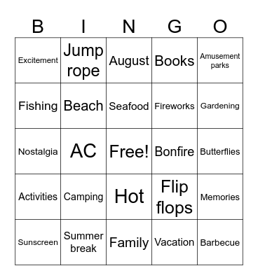 Summer Bingo Card