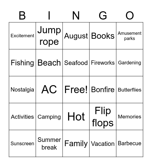 Summer Bingo Card