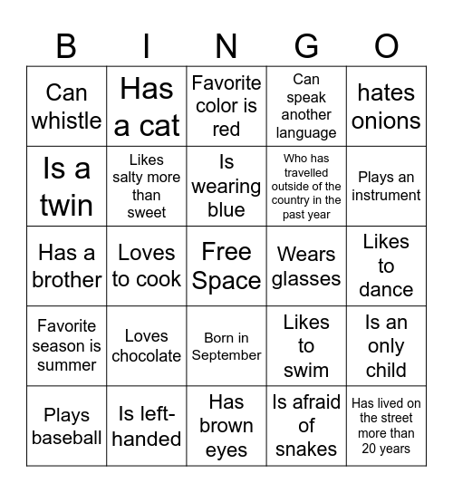 Get to Know You Bingo Card