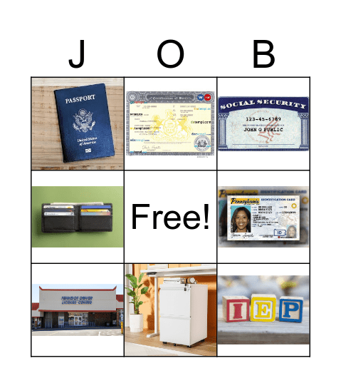 Identification Bingo Card