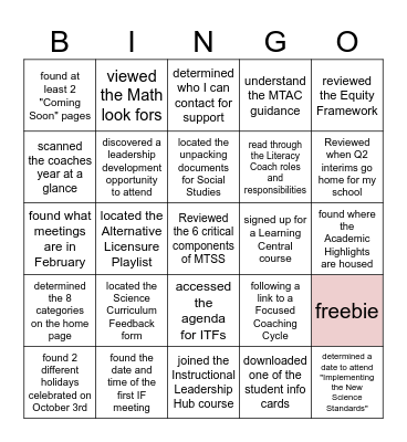 Elem Instructional Leadership Hub Bingo Card