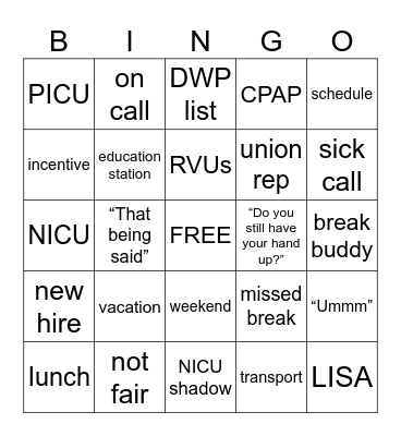 STAFF MEETING Bingo Card