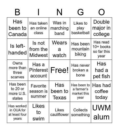 Untitled Bingo Card