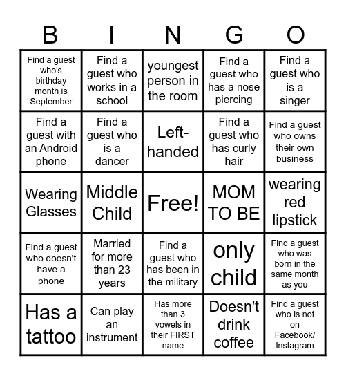 Find the Guest Bingo Card