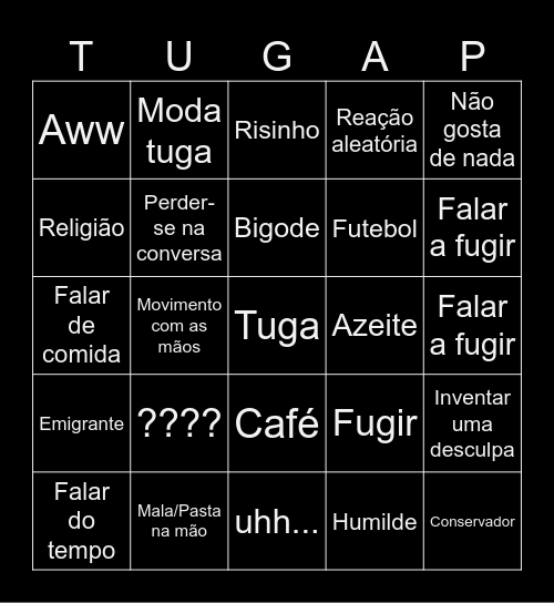 Tuga Bingo Card