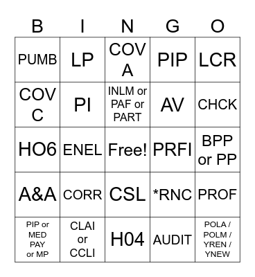 Lingo Bingo Card
