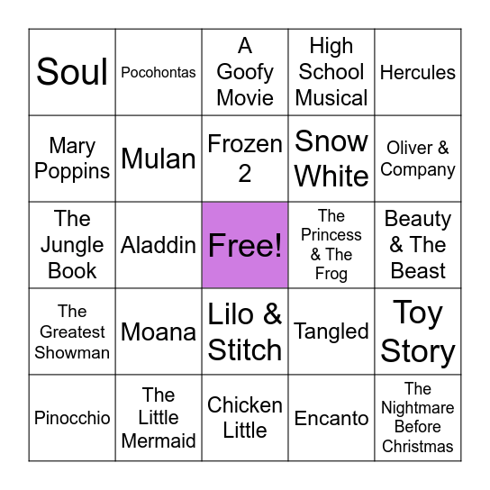 Disney Bingo Card