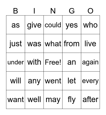 Sight Words 3B Bingo Card