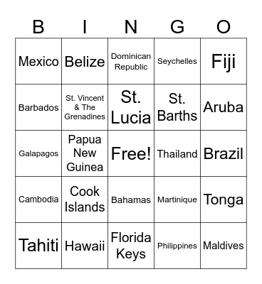 Tropical Bingo Card
