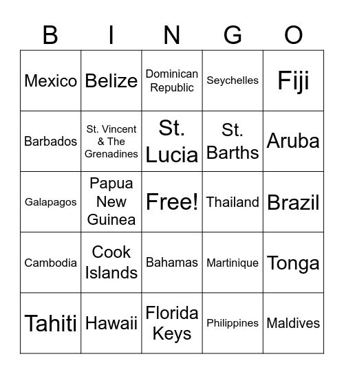 Tropical Bingo Card