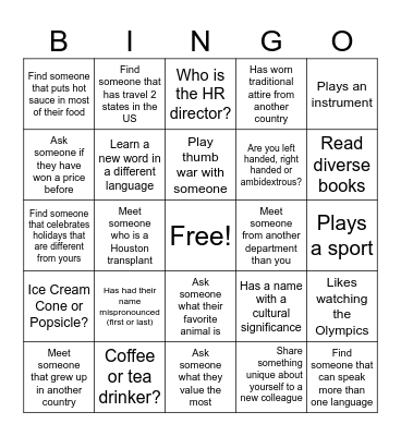 HMAI Connecting Cultures Bingo Card
