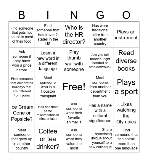 HMAI Connecting Cultures Bingo Card