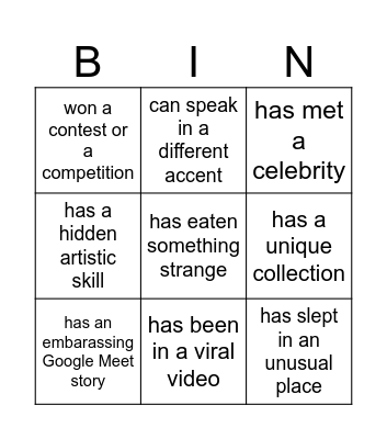 Zeezee Bingo Card