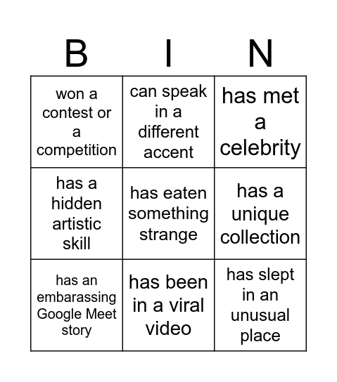 Zeezee Bingo Card