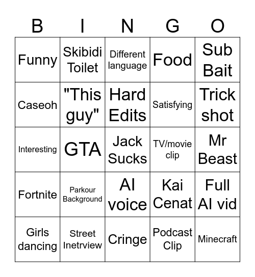 Untitled Bingo Card