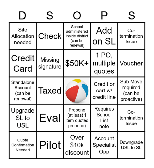 DSOPS Curriculum Summer BINGO! Bingo Card