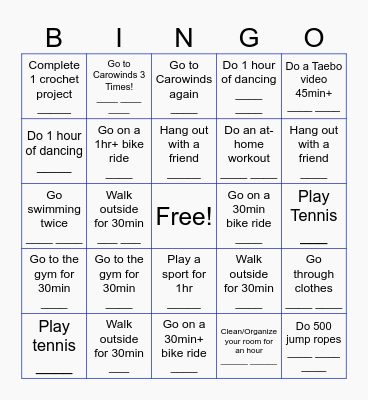 Summer Activity Bingo Card