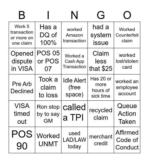 Team Barnett Bingo Card