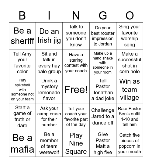 Afterglow Bingo Card