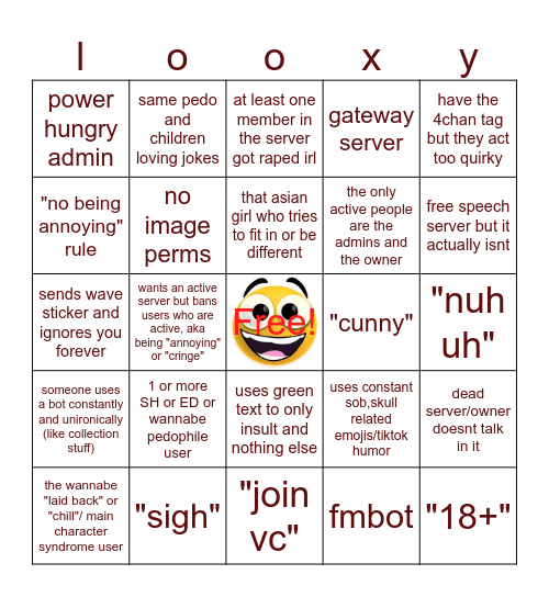 self proclaimed 4chan server on disboard Bingo Card