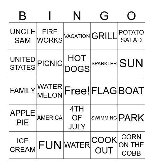 HAPPY 4TH OF JULY Bingo Card