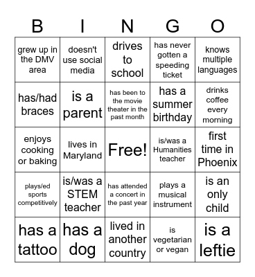 BASIS DC Human Bingo (Summer Institute 2024) Bingo Card