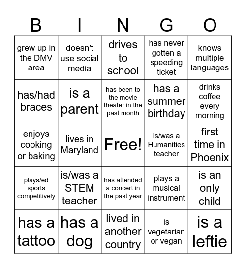 BASIS DC Human Bingo (Summer Institute 2024) Bingo Card