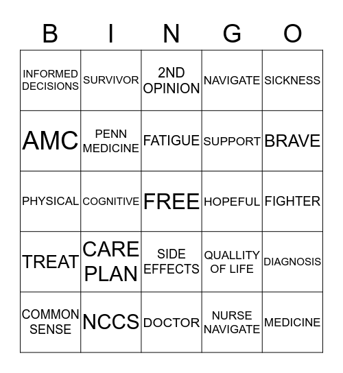 CANCER SURVIVORSHIP BINGO Card