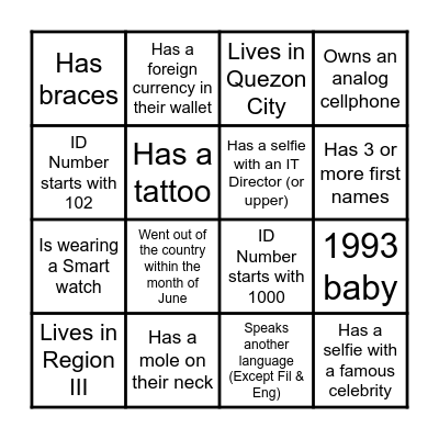 TIP IT GO BINGO Card
