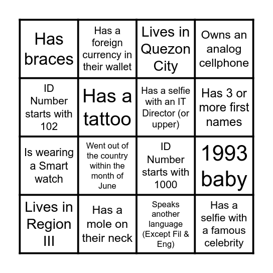 TIP IT GO BINGO Card
