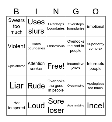 Self Awareness Bingo Card