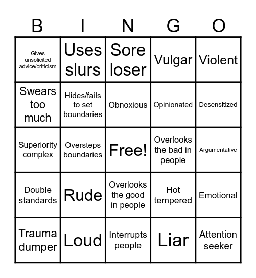 Self Awareness Bingo Card