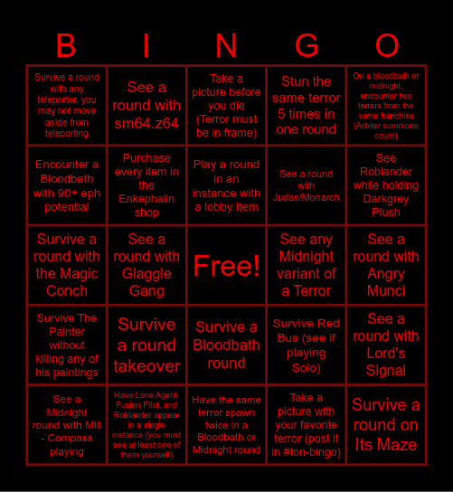 Terrors of Nowhere - BINGO! Bingo Card