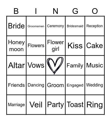 Bridal Shower Bingo Card