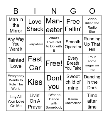 80's hits baby! Bingo Card
