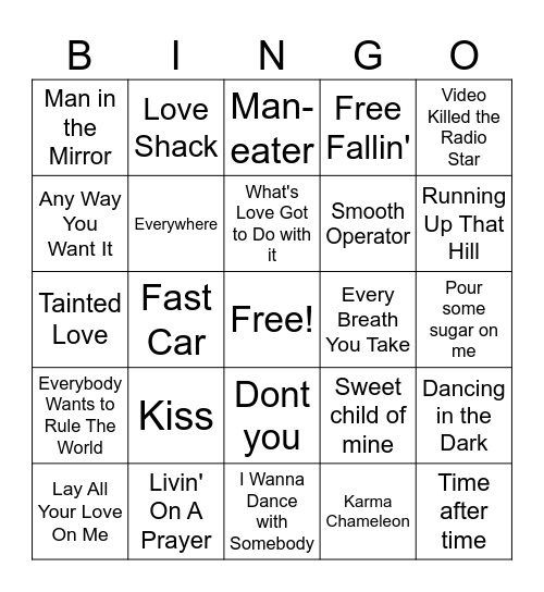 80's hits baby! Bingo Card