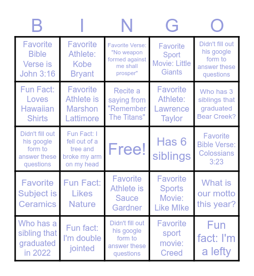 Get To Know Your Teammates Bingo Card