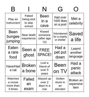 Things You’ve Done Bingo Card