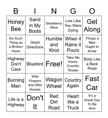 Wide Open Country Bingo Card