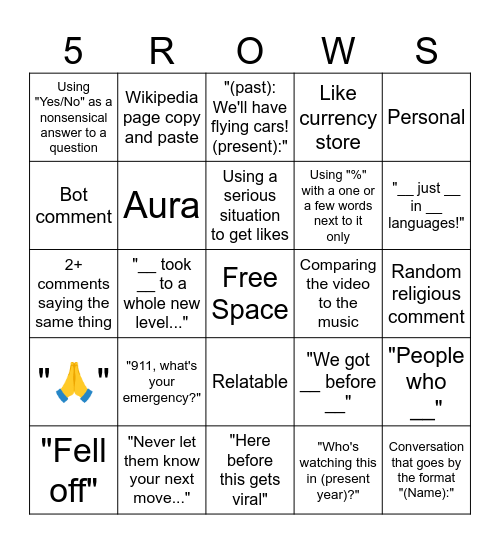 YouTube Comments (100+ Words) Bingo Card