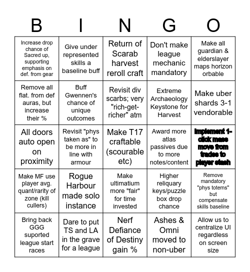 Falken's PoE 3.25 Notes Bingo Card